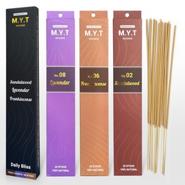 M.Y.T Natural Incense Sticks – Sandalwood, Lavender, Frankincense – Long-Lasting, Low Smoke – Relaxation, Meditation, Odor Removing – 60 Sticks