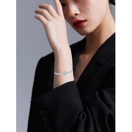 Midari Evil Eye Anklet for Women 925 Sterling Silver Adjustable Delicate White Cubic Zirconia Leaves Lucky Moon Evil Eye Foot Jewelry Accessories Bohemian Anklet for Women