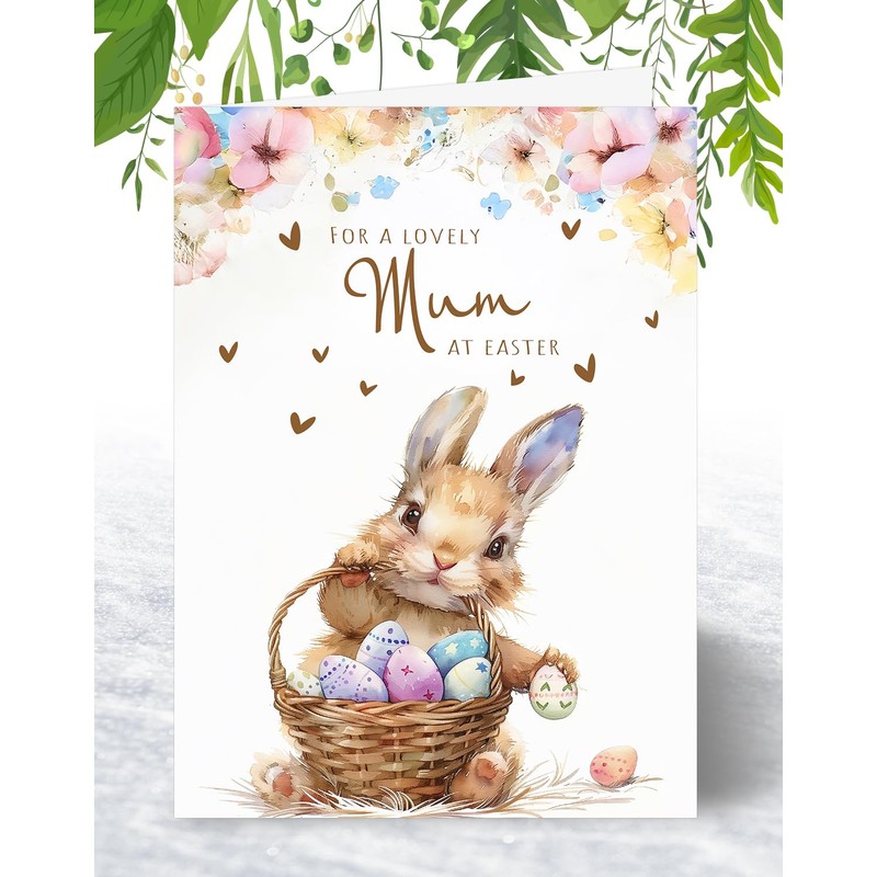Mum Easter Card - Bunny with Easter Eggs Design -