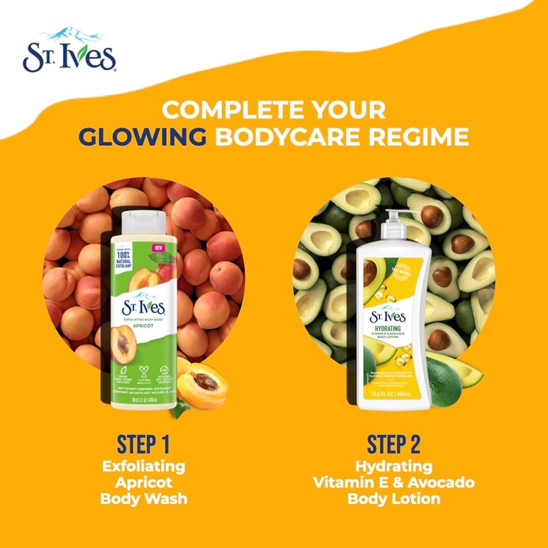 St. Ives Gel de ducha exfoliante de albaricoque para mujer,