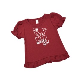 Girls Short Sleeve Ruffle Top - Bama Girl (6Y, Maroon)