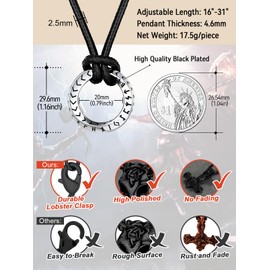 FaithHeart Men's Viking Necklace, Stainless Steel Mobius Infinity Pendant Black Leather Rope Necklaces, Norse Runes Jewellery Amulet Gifts