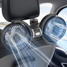 Car Fan, 2025 Summer Debut, USB Powered, Car Fan, For Rear Seats, Double-Headed Car Fan, Independent Control, 3 Levels of Airflow, 360° Adjustable Angle, Low Noise, Headrest Fan, Rear Seat Blower, Car