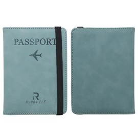 ROUGH FIT Passport Holder, Premium PU Leather Passport Cover with RFID Blocker, Portable Passport Cover, Travel Passport & Id Documents Holder for Men & Women (Light Blue)