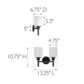 Design House 556191-BLK Aubrey Transitional 2-Light Indoor Wall Light Dimmable White Frosted Glass Shades for Hallway Foyer Bathroom, Matte Black