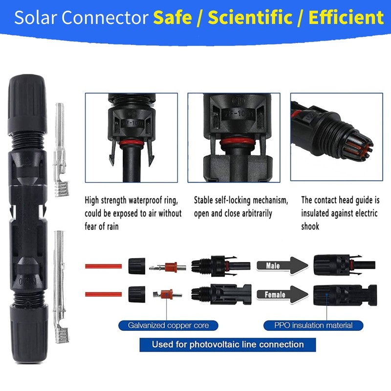 QeeHeng Solar Panel Connector, 6 Pairs Male/Female Solar Connector, IP67