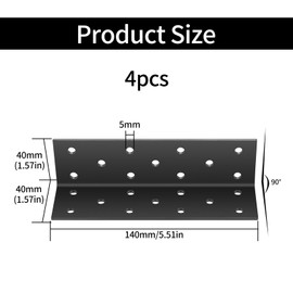 4 Pcs Angle Brackets for Wood, Corner Brackets for Raised Garden Bed, Black Metal L Brackets for Gardens, Fixing Repairing Jointing Furniture Shelves Cabinets, 140x40x40mm