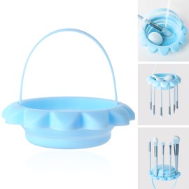 DEPOZA 3-in-1 Makeup Brush Cleaner Bowl | Silicone Cleaning Mat with Drying Rack & Storage Slots | Wash, Dry & Organize Cosmetic Brushes for Travel or Home Use (Icy Blue)