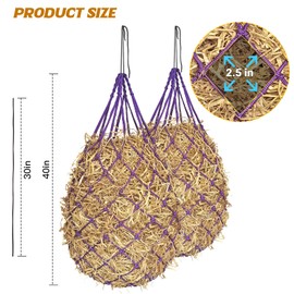 HAYSRMAN 2PCS Hay Nets for Horses,2.36"x2.36" Holes 40”Horse Hay Feeder Net for Slower Feeding,Strong Load-Bearing Hay Bag Hanging for Horse Stable Trailer (Purple)