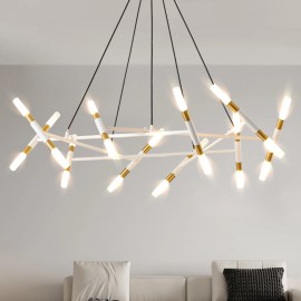 Mid Century Modern 20-Lights LED Sputnik Chandelier Light Fixture White and Brass Gold Round Chandelier Acrylic GlassShade  color: Golden white, Design Style: Modern, Lamp Power(W): no bulbs, Number of Lights: 20