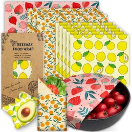 PICcircuit Reusable Beeswax Wrap - 9 Pack Beeswax Wraps For Food, Organic, Sustainable, Biodegradable, Zero Waste, Plastic-Free Food Storage, 1L Strawberry, 3M Orange, 5S Lemon Patterns