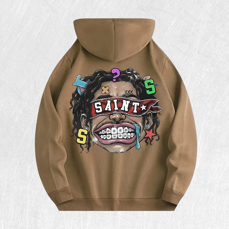 Saint Graphic Hoodie 100% Cotton US Warehouse 6 ColorsColor: Khaki,