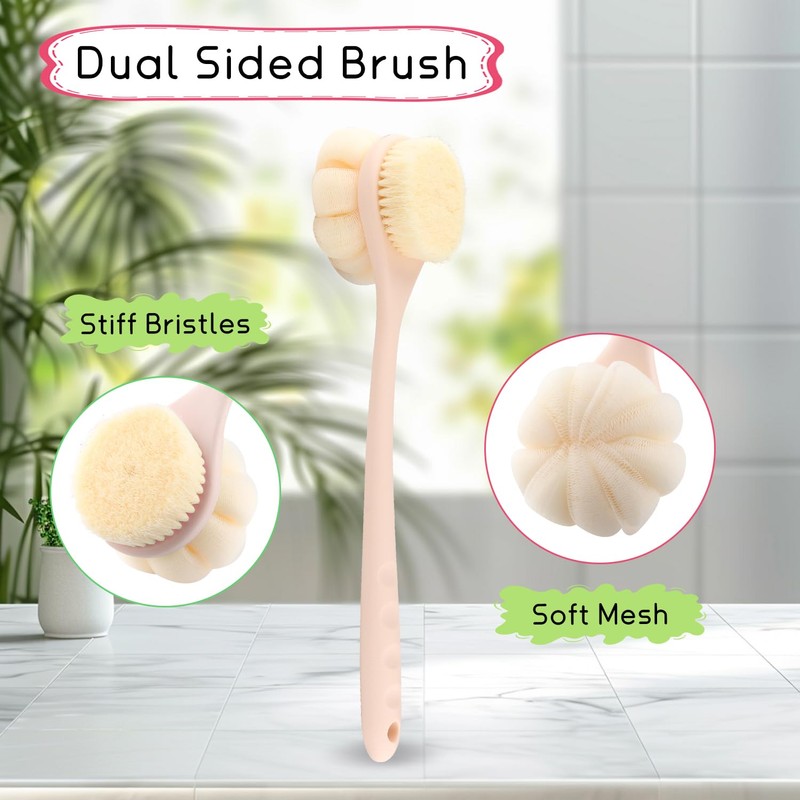 2-Pack Pink Double Sided Bath Brush with Soft Bristles and