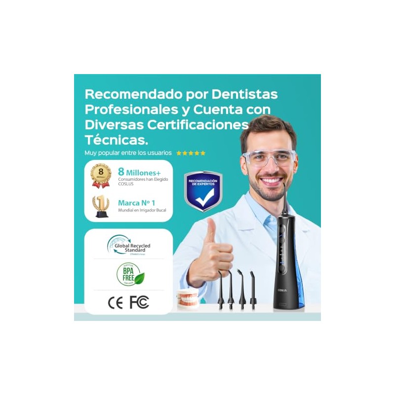 COSLUS C50 Irrigador Bucal Portátil para Dientes, 4 Modos y