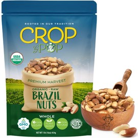 CROP BY POP - Organic Raw Brazil Nuts, (16 Oz - 1 LB) USDA Organic & Non GMO Certified - Plant Based, Vegan, Kosher