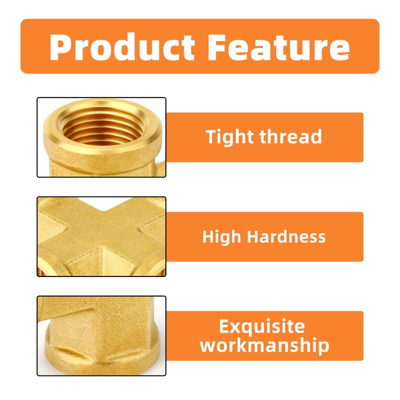 GASHER 2PCS Brass Pipe Fitting, Cross 4 Way Pipe Fitting,