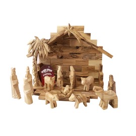 Olive Wood Miniature Nativity Set with Stable and The Christmas Camel