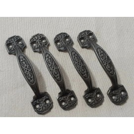 Hart Lane 4 Cast Iron Natural Oil Rubbed 4 1/8" Drawer Handles Door Cabinet Pulls-Set of 4