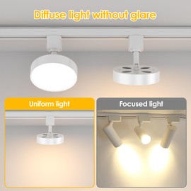 TuyuBEE Diffuse LED Track Lighting Heads H Type Track Light Heads Dimmable Kitchen Track Lighting Fixtures Ceiling, Compatible with H Track Rails - Flicker Free CRI90+ 3000K 12W 1000lm, 1 Pack White