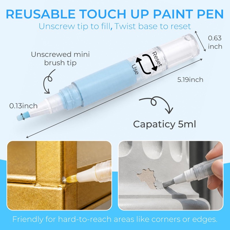 UPZIGS Refillable Touch Up Paint Pen, 3 Pack for Walls