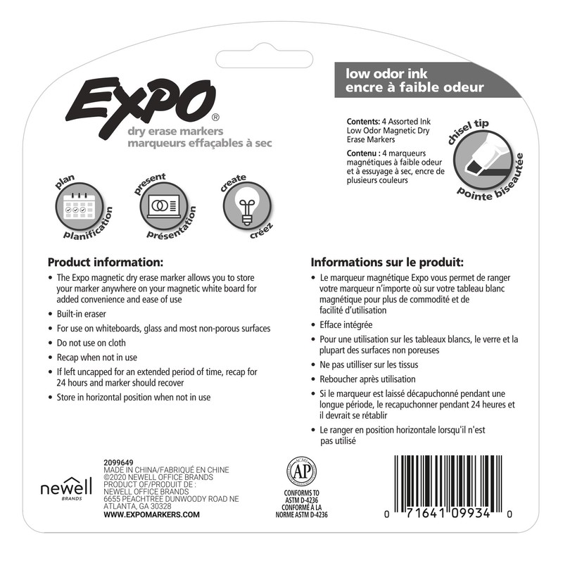 EXPO 1944728 Magnetic Dry Erase Markers with Eraser, Chisel Tip,