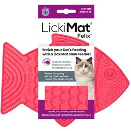 LickiMat Felix, tapete de alimentación lenta para gatos en forma de pez, reductor de ansiedad de aburrimiento; perfecto para alimentos, golosinas, yogur o mantequilla de maní. Alternativa divertida a