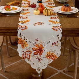 Joyfol Camino de mesa para el día de Acción de Gracias, 14 x 69 pulgadas, bufanda bordada con hojas de arce, caminos de mesa de otoño para el hogar, cocina, comedor, cosecha de otoño, decoración de