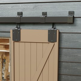 JUBEST 5FT Box Rail Exterior Barn Door Hardware Kit, Heavy-Duty Black Sliding Barn Door Track System, Wall Mount Door Hardware Kits (Door Not Included)