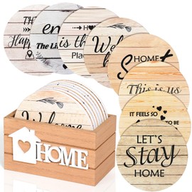Billbotk House Warming Gifts for New Home, Farmhouse Coasters Set of 8, Wood Drink Coasters for Housewarming Gifts, Coffee Table Decor, Home Decor