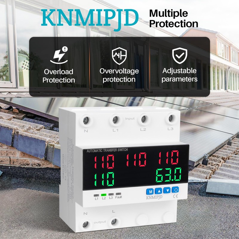 KNMIPJD Automatic Transfer Switch, 63A, Automatic Switching Between Mains, Generator