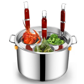 Pasta Cooker Insert Set Stainless Steel Pasta Pot With Strainer Basket Multipots Cooking Tool For Noodles Dumplings Pasta For Home Kitchen Restaurant,3 Holes