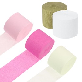 MECCANIXITY 5 Roll 410 ft Crepe Paper Streamers, Wedding Decoration Streamers Party Decoration for Wedding Valentine's Day Festival Backdrop, Gold, Pink, Rose Red, White, Apricot