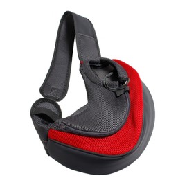 Pet Carrying Sling Breathable Large Zipper Opening Polyester Cat Puppy Shoulder Carrier Bag for Travel L Red