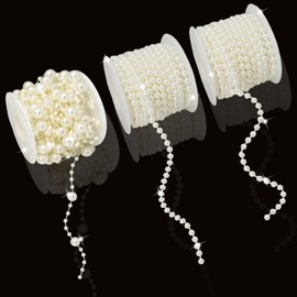 Fbshicung 3 Rolls Pearls String Beads Decoration Pearl Garland for Christmas Tree Faux Pearl Garland Roll Strand for Crafting String of Flowers Wedding,66 Feet (Ivory)