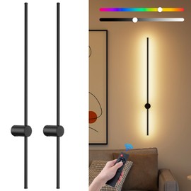 NIORSUN 35.4 Inch Battery Operated Wall Sconce Set of 2,Black Minimalist Rechargeable LED Wall Lights with Remote, 18 Colors Dimmable Wireless Wall Lamp for Living Room Bedroom Hallway