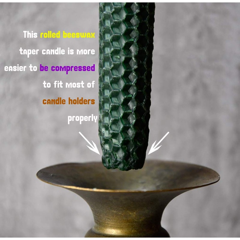 6 Count Beeswax Taper Candles Hand Rolled - Smokeless Dripless