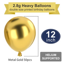 Balloons Gold Metallic, Pack of 50 12 Inch Matt Metallic Golden Balloons, Chrome Golden Metallic for Birthday Decoration, Wedding, Christening Decoration, Party Decoration, Air Balloons, 50 Pieces