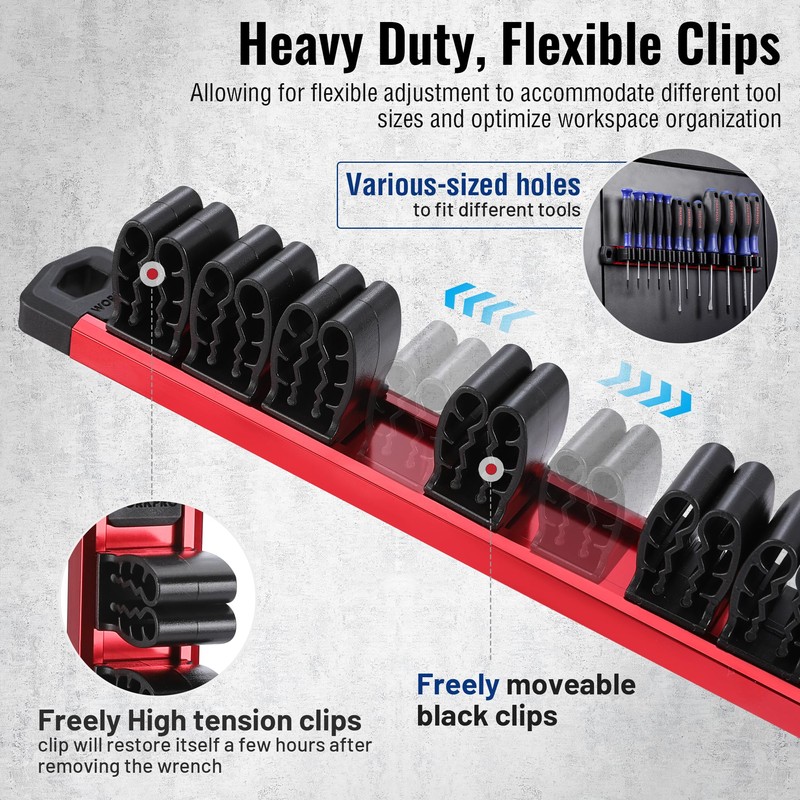 WORKPRO Magnetic Screwdriver Organizer and Wrench Organizer, Aluminum Rail Magnetic