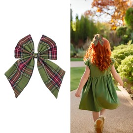 Elegant Scottish Tartan Hair Bow for Girls with Crocodile Clip, 3+ Years (Green 3)