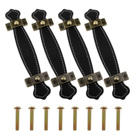 VAKTOK Leather Handle Leather Trunk Handles Black Leather Handle for Hand-held Replacement of Luggage, Closets, Cabinet doorknobs, suitcases, etc. -4pcs