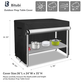 Bitubi 36 Inch Outdoor Prep Table Cover with Split Zipper, Waterproof Stainless Steel Prep & Work Table Cover for Patio Table- 36''L x 24''W x 35''H (Black)