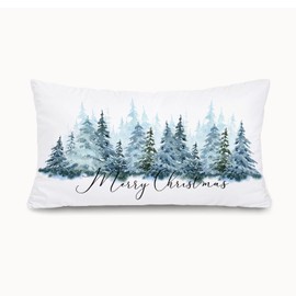 MOFUYU Christmas Winter Pillow Covers 12x20, Rustic Christmas Decor,Winter Nature Xmas Tree Forest Lumbar Pillow Coverss Decorative for Bedroom Living Room Home Sofa Couch
