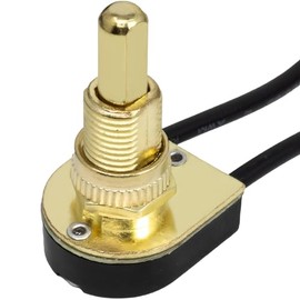 Zing Ear ZE-107M E89885 2 Wire Push Button Light Switch Replacement with Brass Plated knob 3A 250VAC 6A 125VAC On Off for Table Lamps, Floor Torchiere Pole Lamps and Canopy Lights - 5/8 Shank