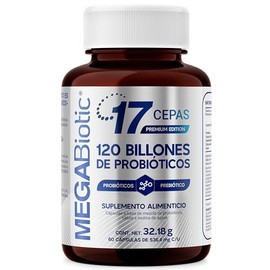 Probióticos 120 Billones y 17 Cepas e Inulina de Agave| Suplemento Alimenticio con Probióticos y Prebióticos con Sábila en Polvo, L. Rhamnosus, L. Casei | Cont. 60 caps., MegaBiotic