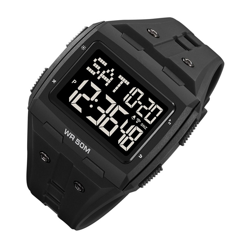 Digital Sports Watch Dual Time Display Night Light Adjustable TPR