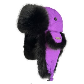 Winter Trapper Hat for Men Women 100% Real Rabbit Fur Russian Fur Winter Ushanka Hat Men Aviator Hat Mens Trapper Hat with Ear Flaps Purple
