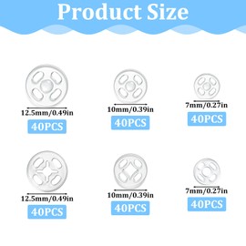 120 Sets Plastic Sew-on Snap Clear Snaps for Sewing Invisible Sewing on Snap Buttons Round Clear Press Button Fasteners Snaps Fastener for Shirts Clothing DIY Craft (7mm+10mm+12.5mm)