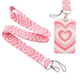 Bralucy Lanyard ID Card Holder Keys Pink Cute ID Badge Card Holder Neck Strap with Hard Plastic for ID Badges Aesthetic Nurse Keychain Neck Lanyard Teacher Students Kids