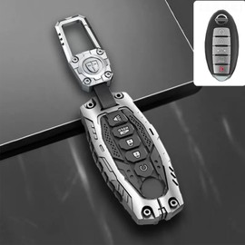 Heavy Metal Key Fob Cover Case Protector Suitable for Keychain, Altima Maxima Q60 Smart Remote Key fob Cover case Key Holder 5 Buttons car Accessories