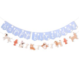 Puppy Party Happy Birthday Banner - Dog Theme Party Decorations, Dog Theme Pet Adoption Party Garland, Happy Birthday Sign Bunting Decoration, Pet Banner Backdrop Photo Props